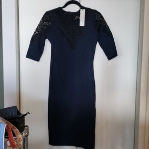 NWT - Navy dress with black lace